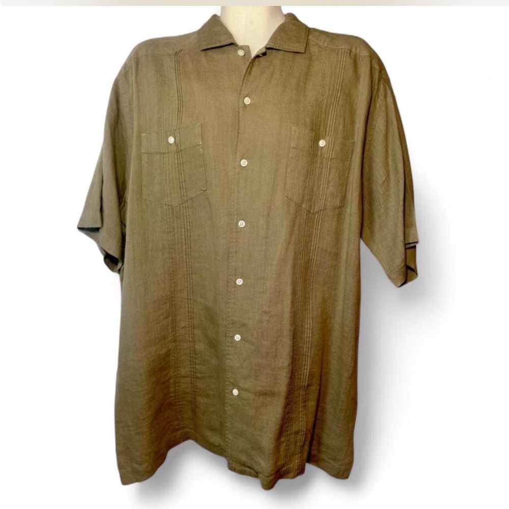 Daniel Cremieux Collection 100% Linen Khaki Button Down Shirt Size Large